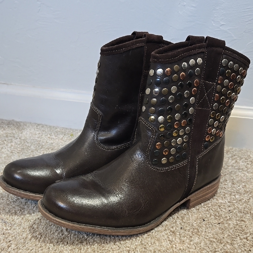 Studded Brown Leather Ankle Boots